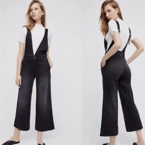Free People Dark Wash A-Line Wide Leg Cropped Denim Overalls Size 4